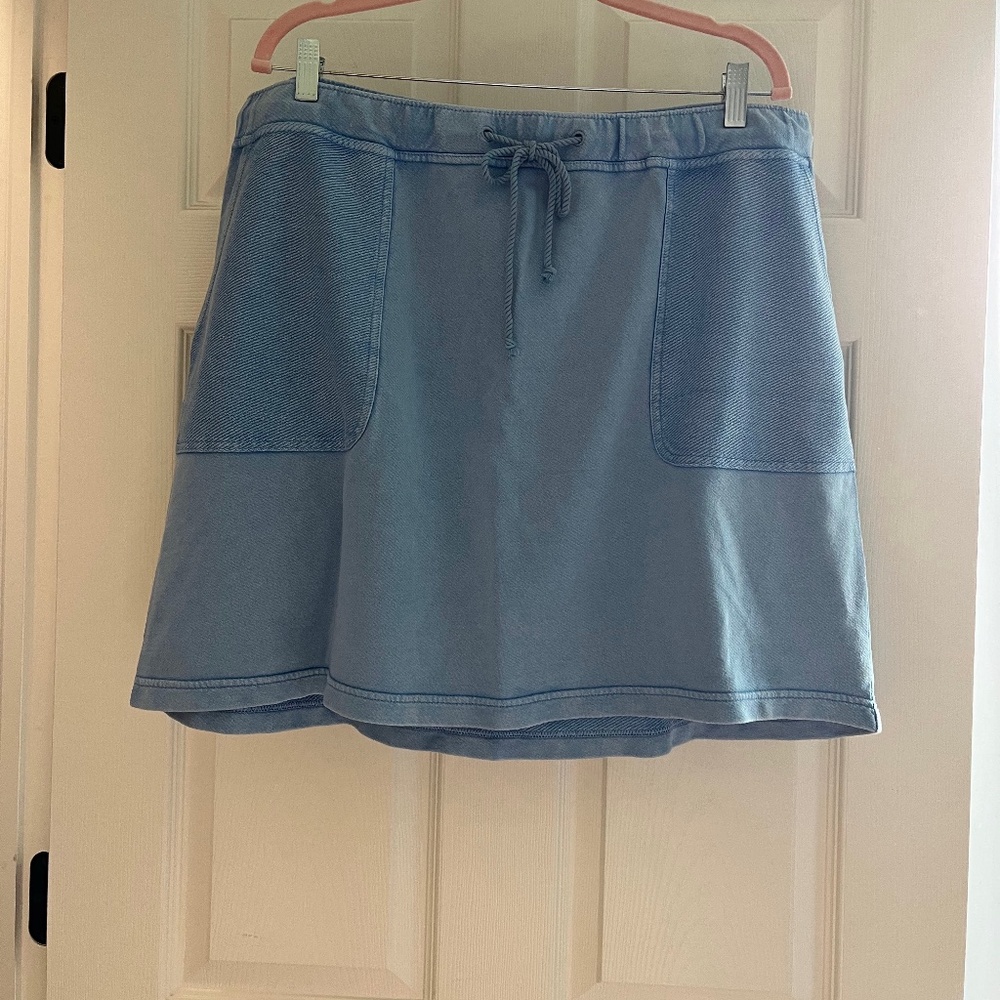 Blue Flat Front Light Wash Drawstring Denim Mini Skirt Size